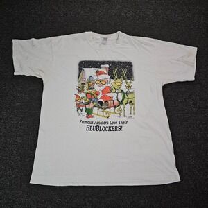 Vintage 1992 BluBlocker Santa T-Shirt XL Fruit of the Loom White Dick Hafer USA